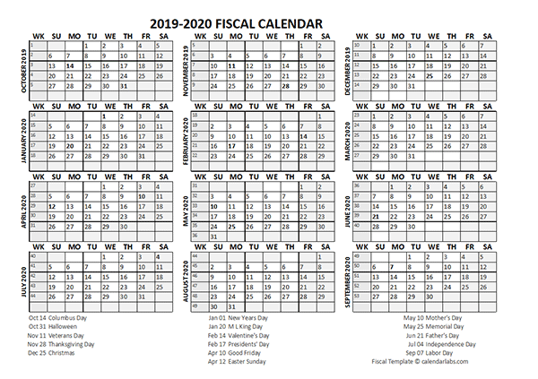 Fiscal Calendar 2019-20 templates