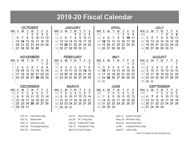 2019 Fiscal Year Quarters Template