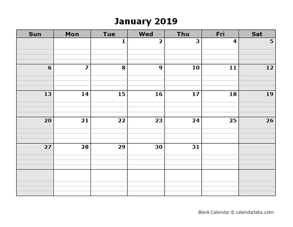 Blank 2019 Calendar Template from www.calendarlabs.com