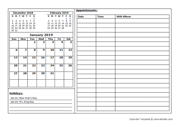 Weekly Calendar Appointment Template