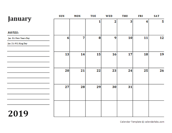 2019-calendar-template-with-monthly-notes-free-printable-templates