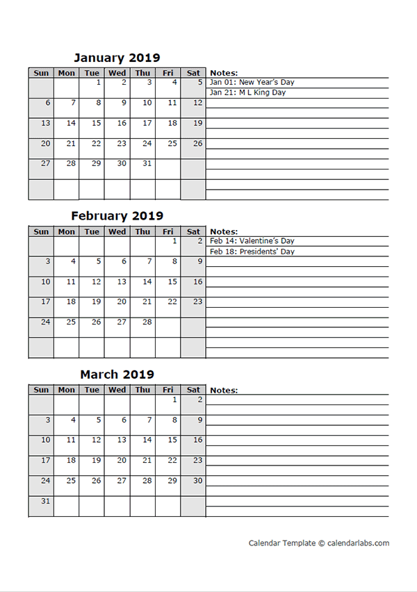 Calendar Template Summer 2018