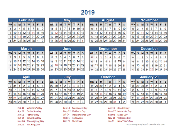 2019 Retail Accounting Calendar 4-4-5