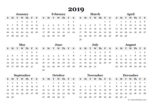 2019 Yearly Calendar Template Word from www.calendarlabs.com