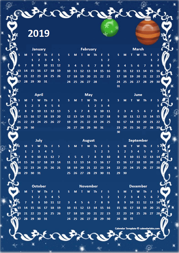 2019 Yearly Calendar Design Template