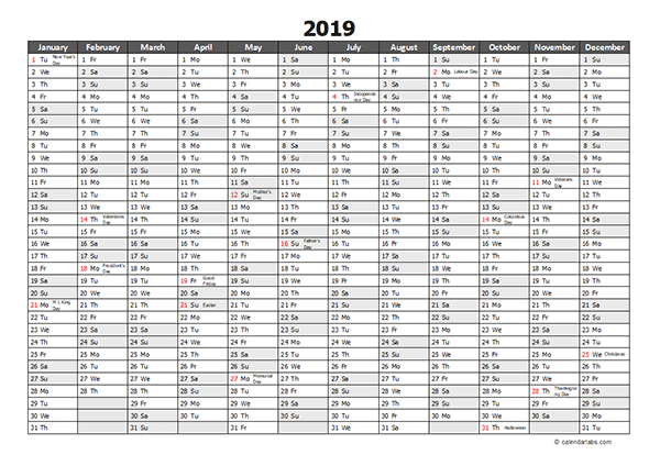 Editable 2019 Yearly Excel Scheduling Calendar