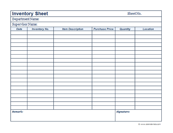 Printable Inventory List Template from www.calendarlabs.com