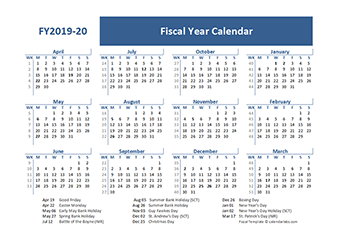 2019 Fiscal Year Calendar Template UK