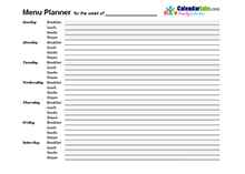 2019 Weekly Menu Planner