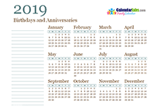2019 Yearly Family Calendar