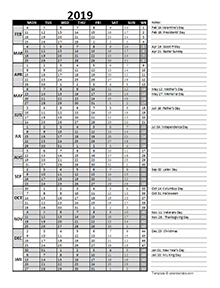 2019 Accounting Month End Close Calendar