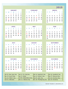 2019 annual calendar design template