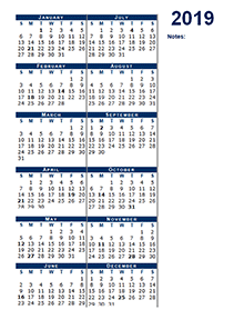 2019 blank calendar half page