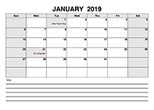 Printable Blank Calendar Template 2019