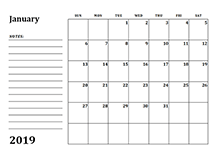 2019 calendar template with monthly notes