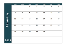2019 monthly calendar template
