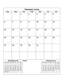 2019 monthly planner template portrait