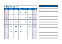 2019 blank printable calendar