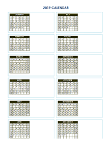 2019 yearly vertical blank calendar