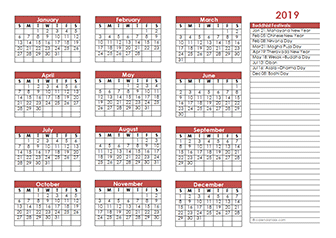 2019 Buddhist Festivals Calendar Template