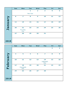2019 calendar template two months per page free printable templates 2 page calendar template 2019