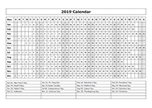 2019 Calendar Template Year at a Glance