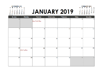 2019 Excel Calendar Planner