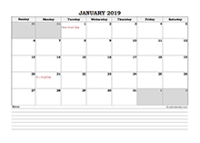 January Printable Calendar 2019 South Africa Holiday