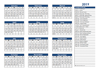 2019 Jewish Festivals Calendar Template