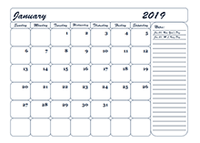 2019 blank calendar template monthly