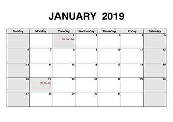 2019 Monthly Calendar PDF