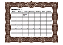 2019 monthly calendar with frame design