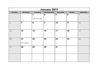 Free 2019 Monthly Calendar Download Printable Calendar