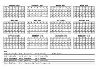 2019 pdf yearly calendar with holidays