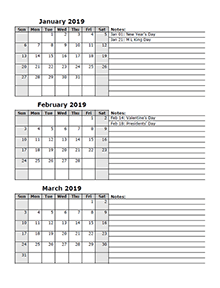 quarterly calendar template 2019