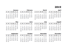 2019 yearly calendar for Mac Pages