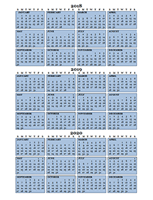 2018-2020 three year planning calendar