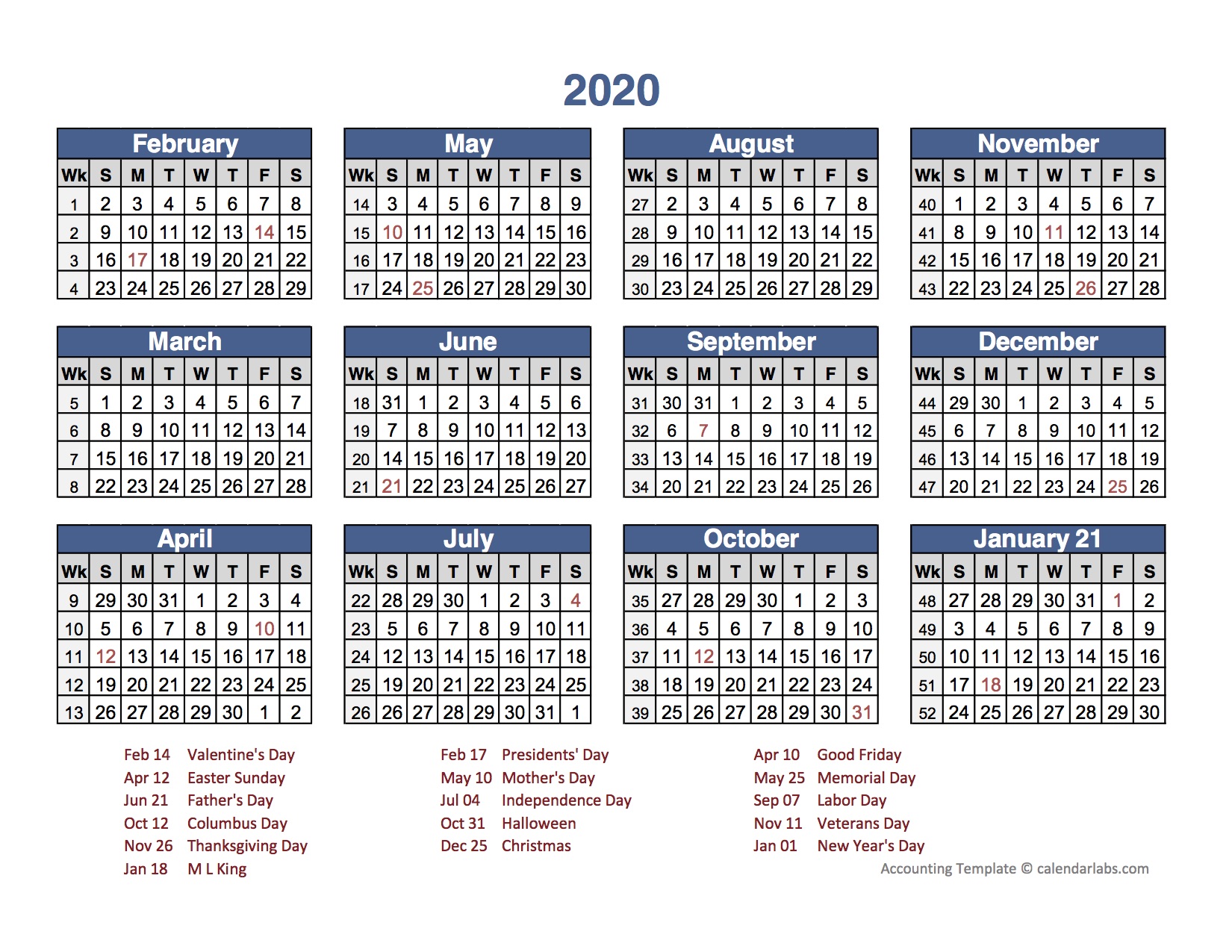 2020 Retail Accounting Calendar 445 Free Printable Templates