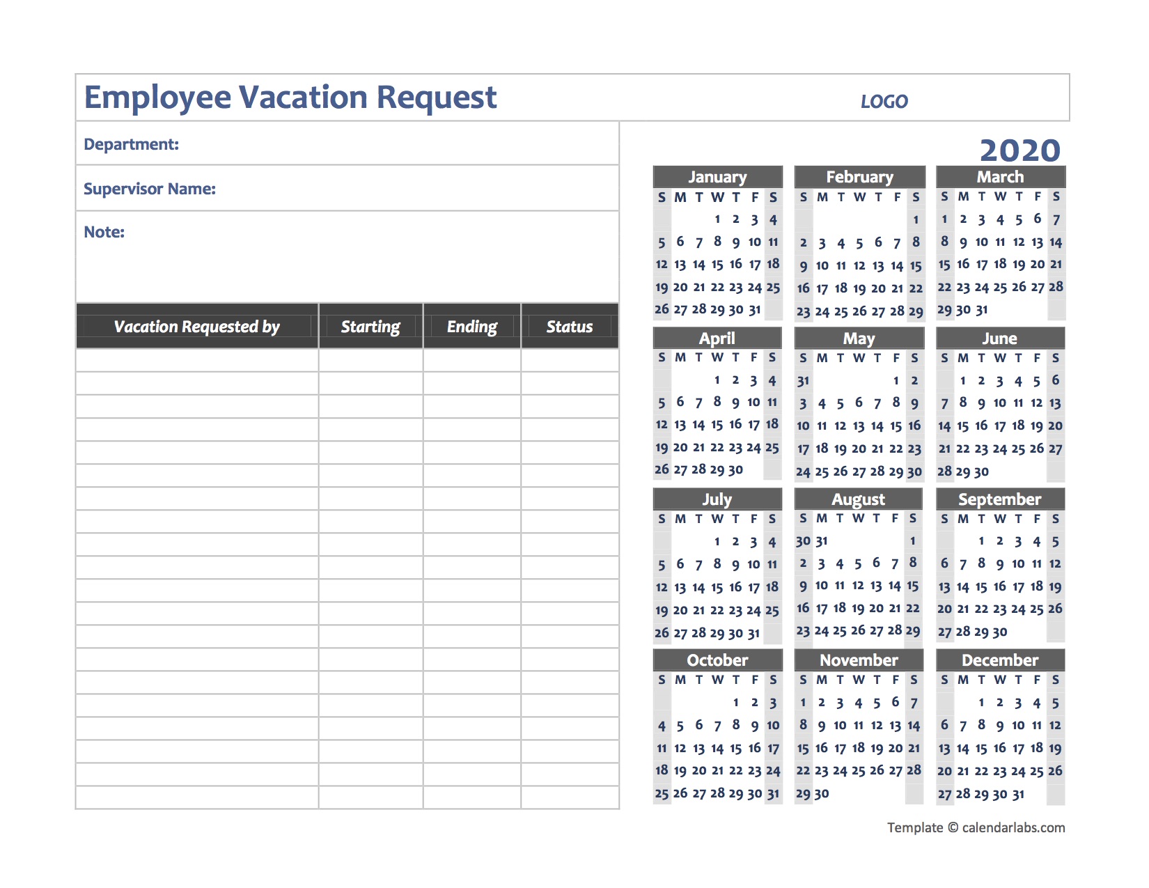 2020 Business Employee Vacation Request Free Printable Templates