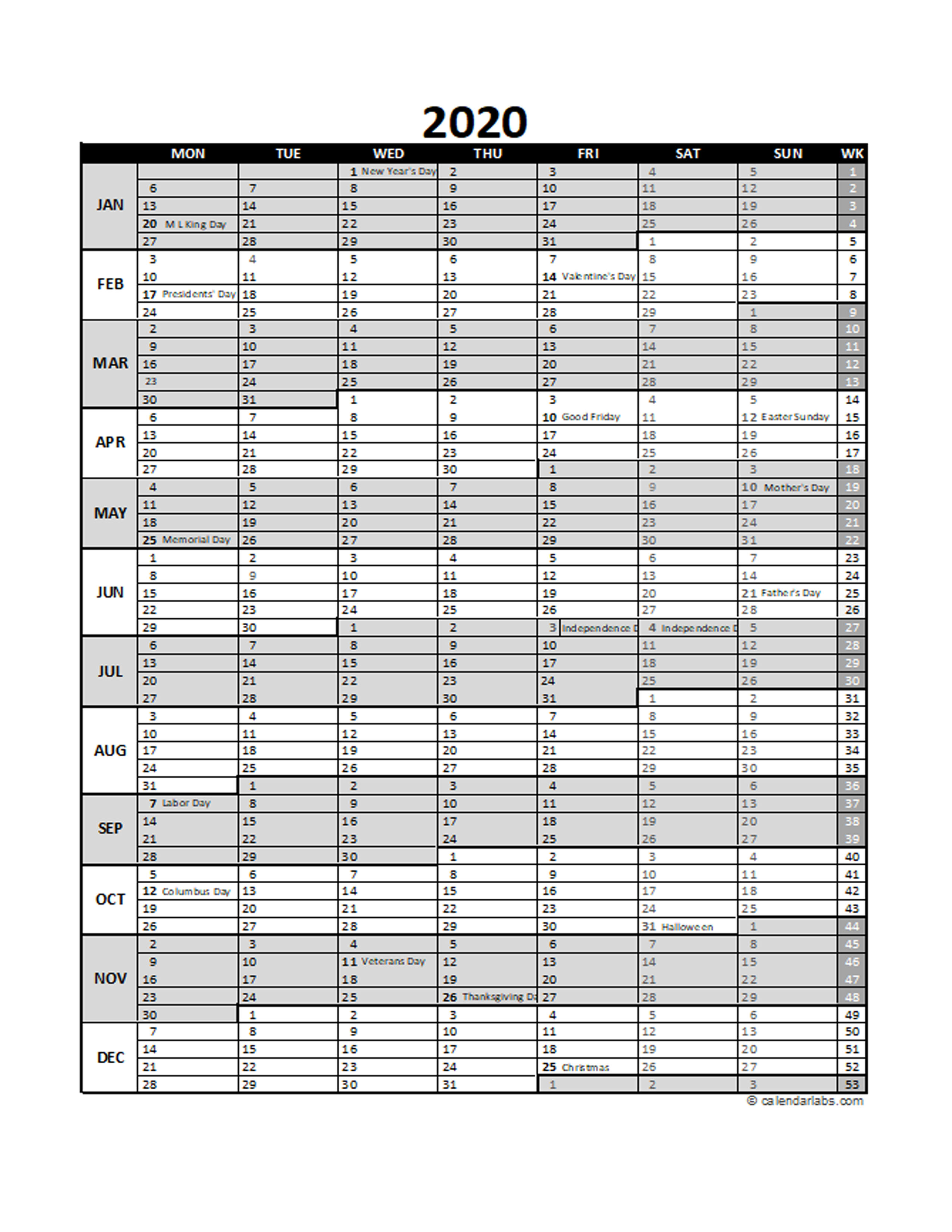 Free 2020 Excel Calendar For Project Planning Free Printable Templates