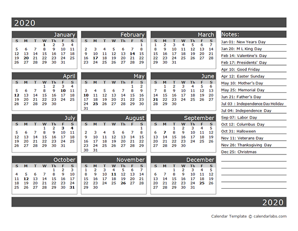 Weekly Calendars 2020 for Word - 12 free printable templates