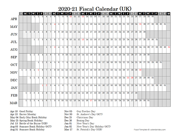 2020 Fiscal Year Calendar