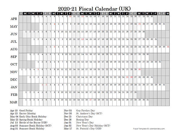 2020 Fiscal Year Calendar Free Printable Templates