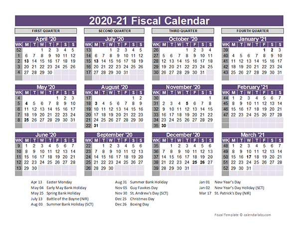 UK Fiscal Calendar Template 2020-21