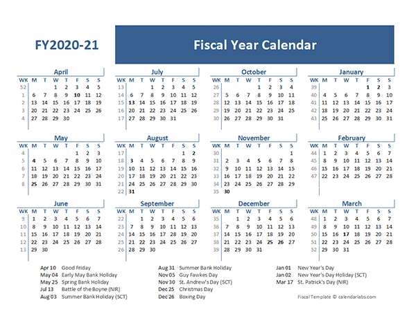 2020 Fiscal Year Calendar Template Uk Free Printable Templates