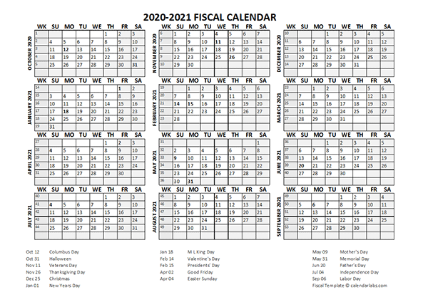 Fiscal Calendar 2020-21 templates