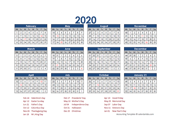 2020 Accounting Calendar 4-5-4