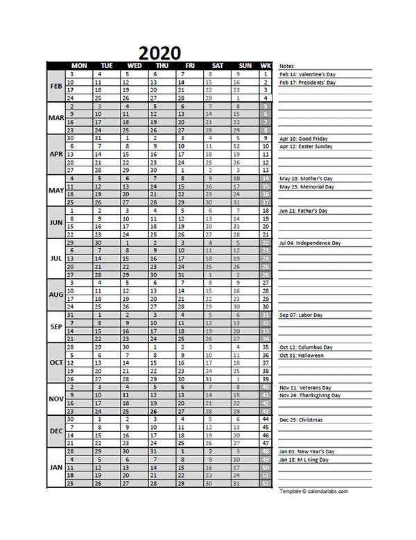 2020 Accounting Month End Close Calendar