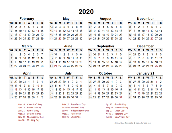 2020 Accounting Period Calendar 4-4-5