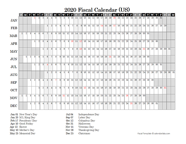 2020 Fiscal Calendar USA